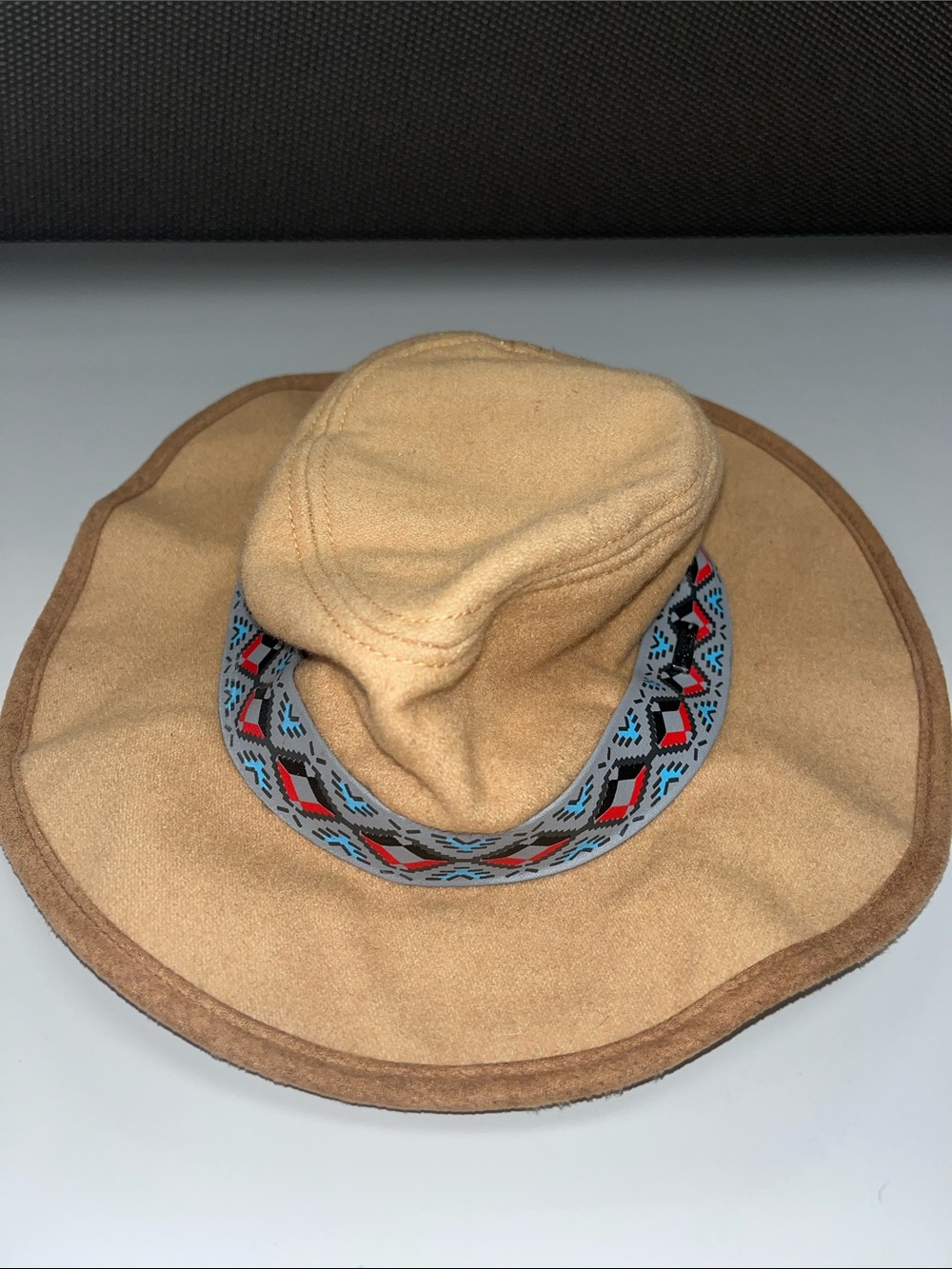 Legendary Stylish Tan Wide-Brim Women's Hat with Aztec Accent Band
